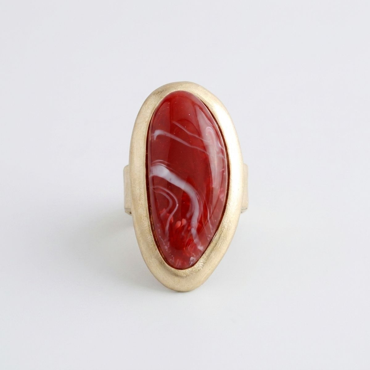 Marbled Burgundy Oversized Organic Matte Gold Ring