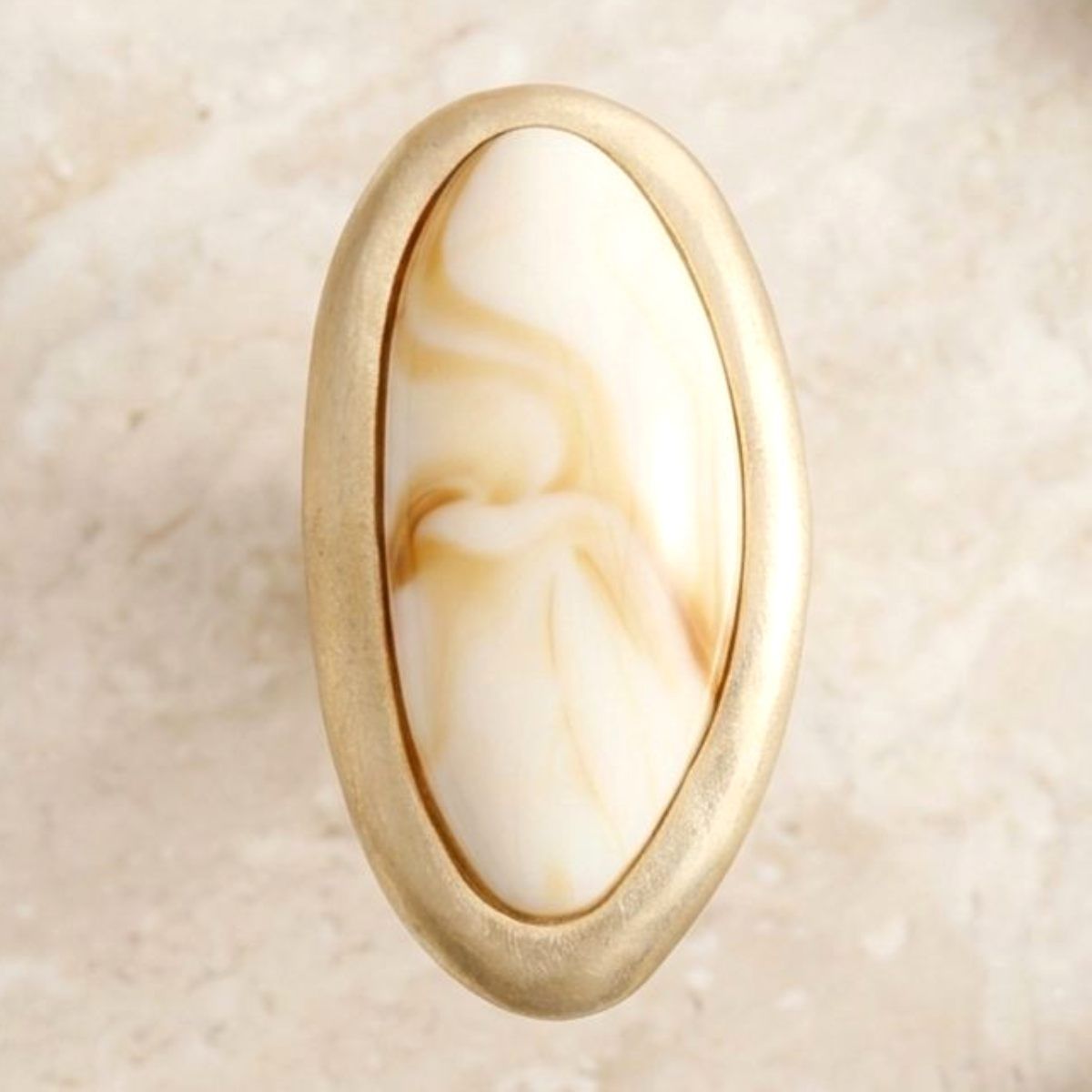 Marbled Ivory Oversized Organic Matte Gold Ring