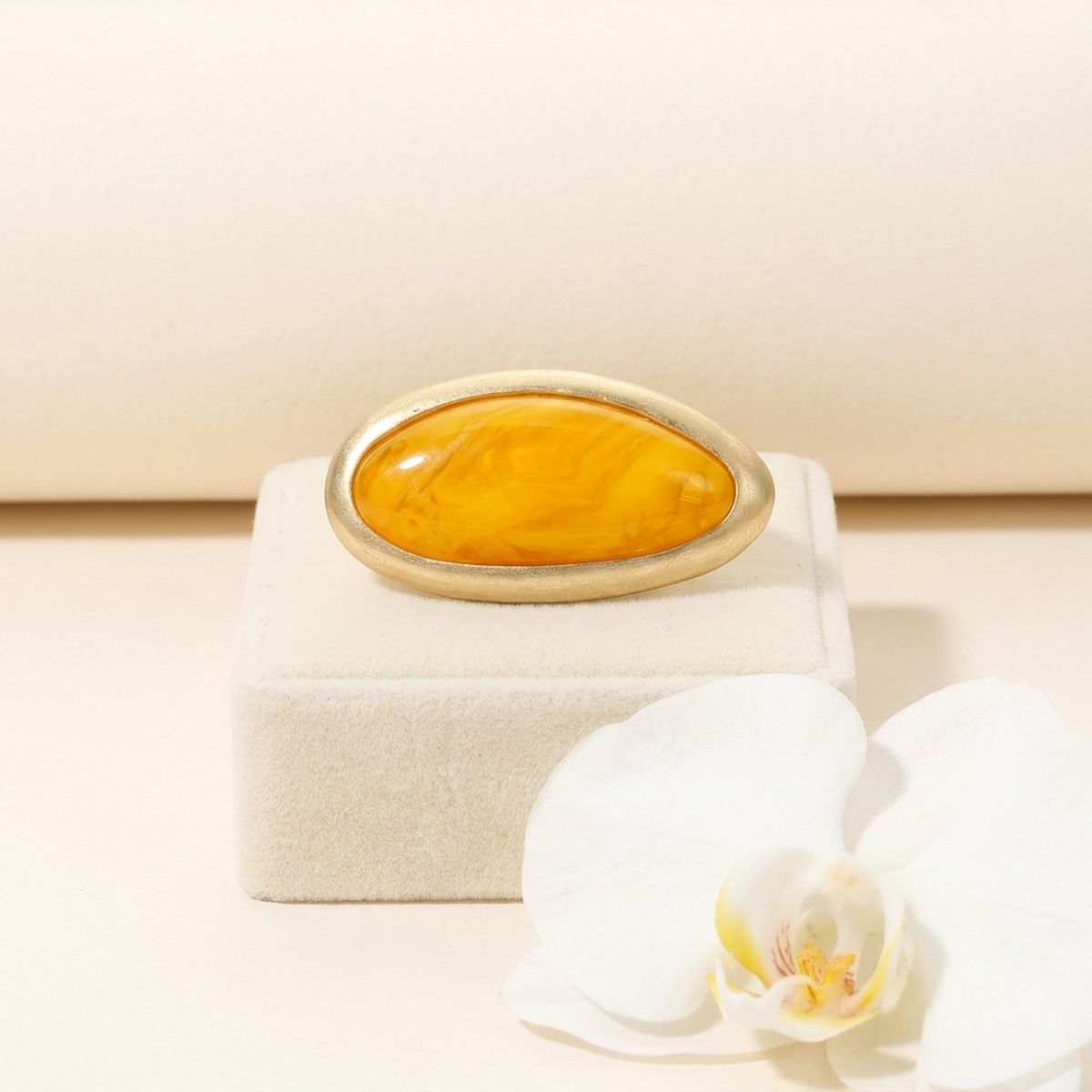 Marbled Mustard Oversized Organic Matte Gold Ring