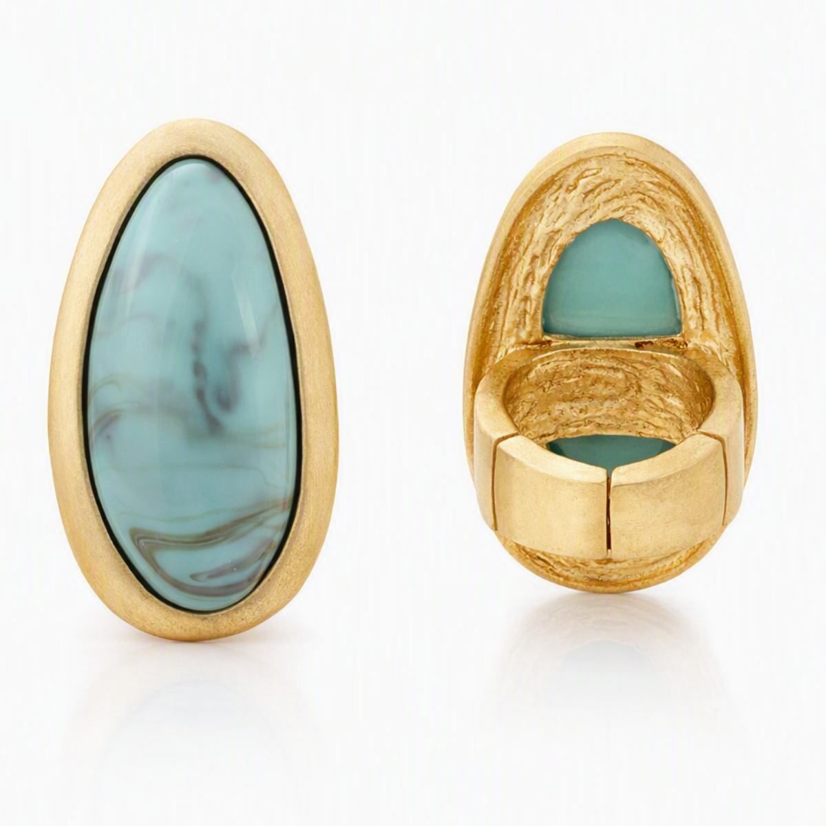Marbled Turquoise Oversized Organic Matte Gold Ring