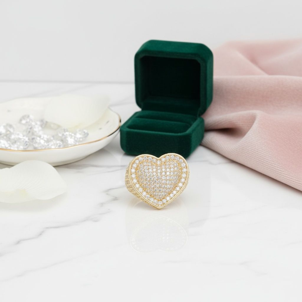 Cocktail Brass and CZ Enclosed Heart Size 8 Ring