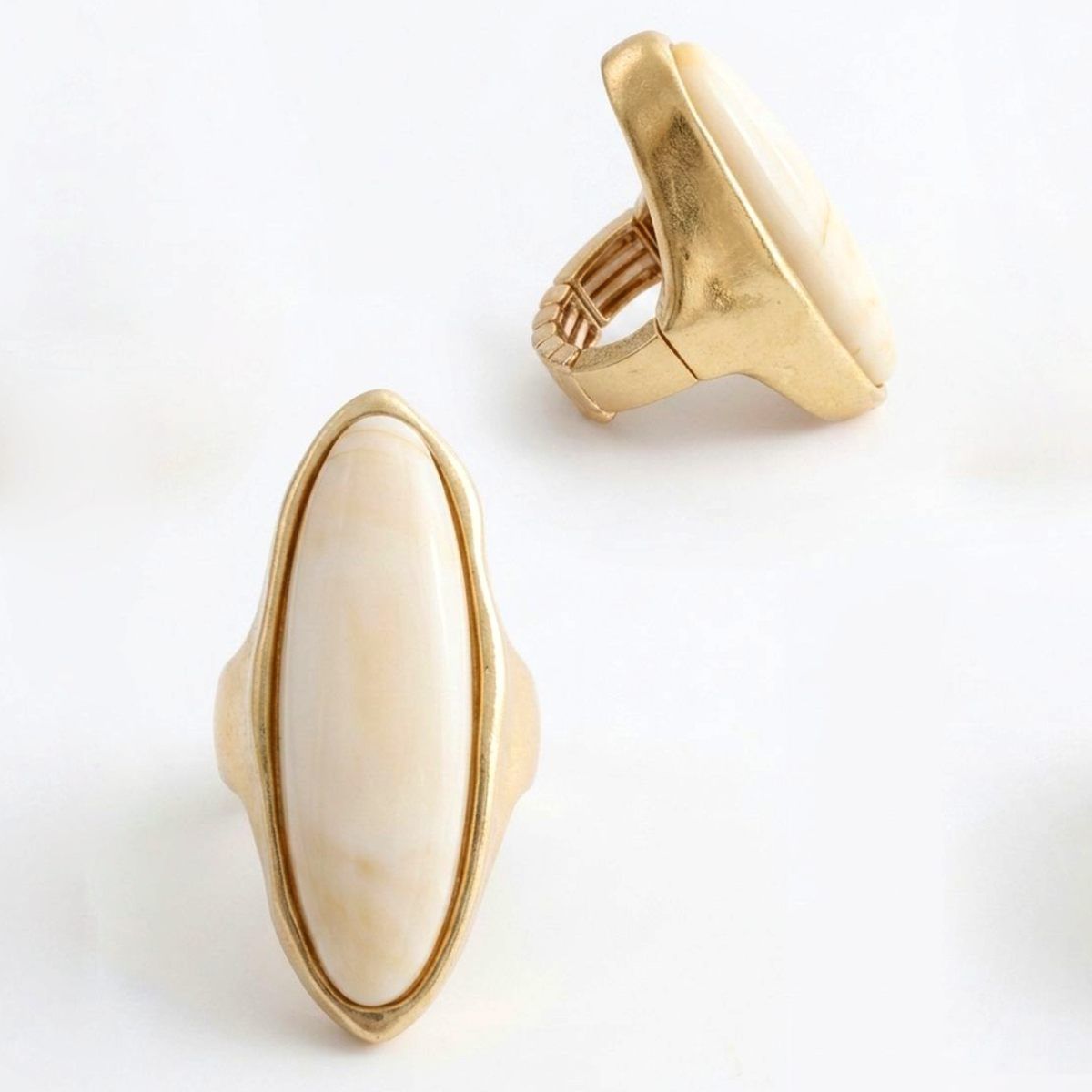 Cocktail Ivory Elongated Oval Matte Gold Ring