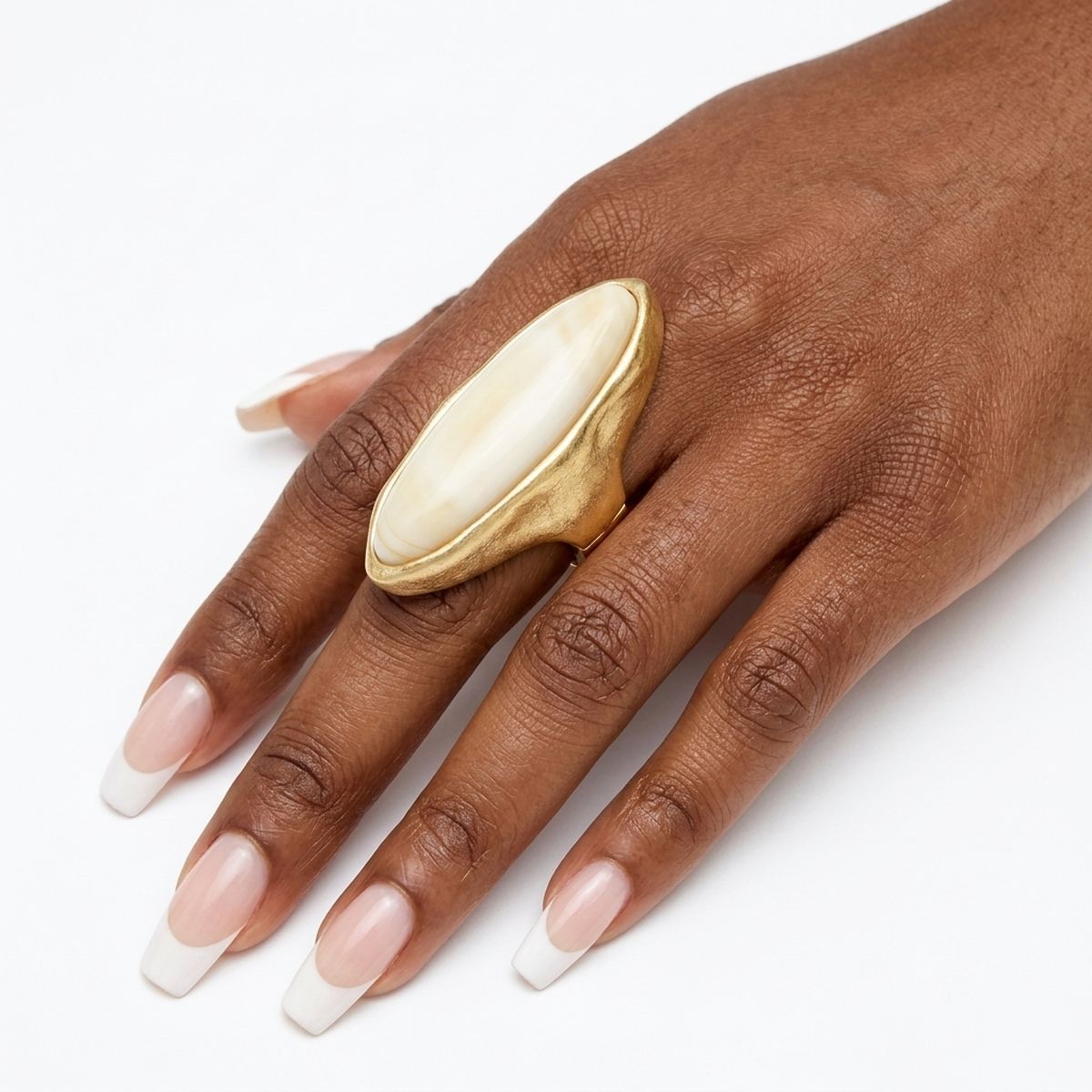Cocktail Ivory Elongated Oval Matte Gold Ring
