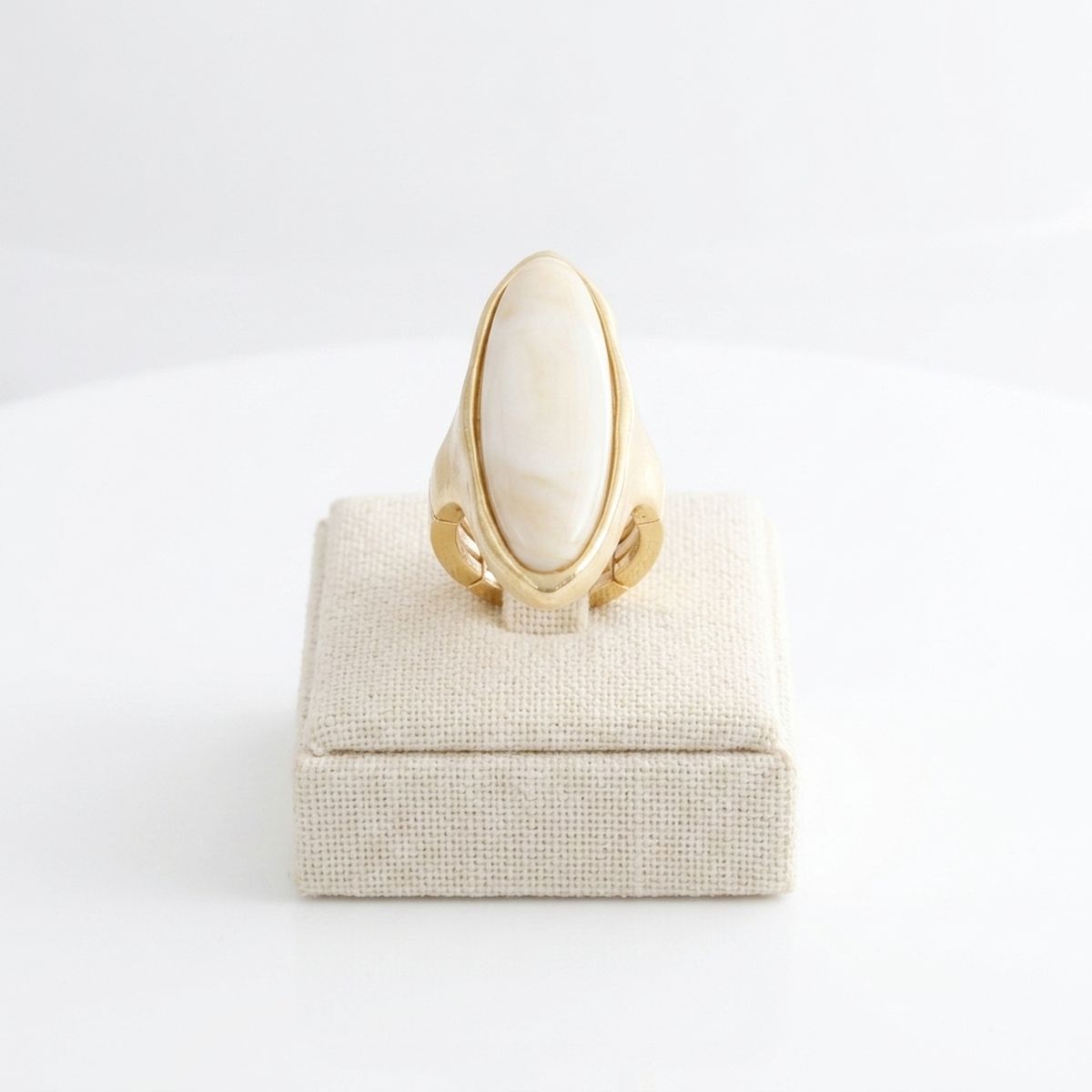 Cocktail Ivory Elongated Oval Matte Gold Ring