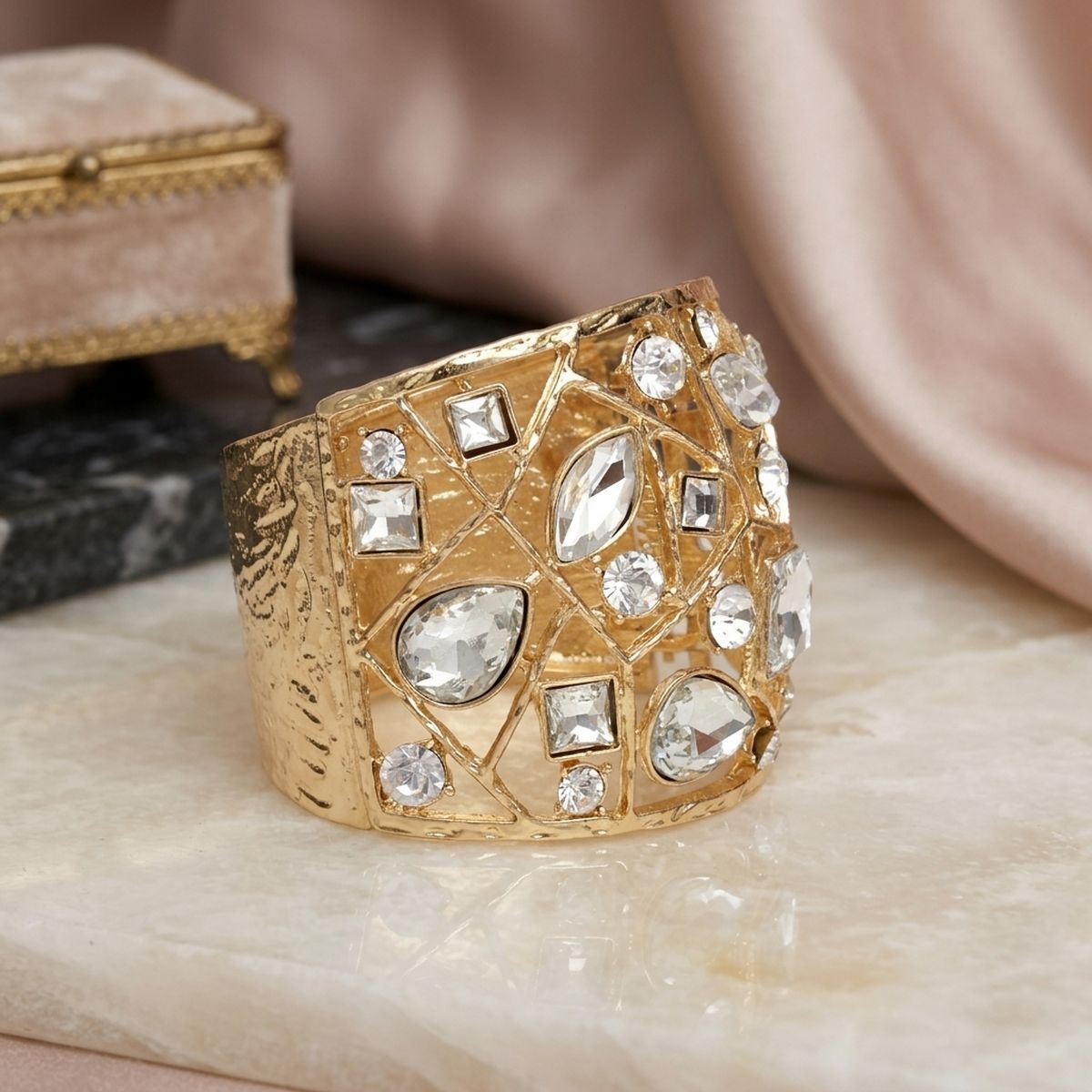 Cuff Gold Openwork Branch Glass Crystal Bracelet