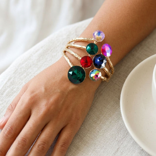 Round Multicolor Glass Crystal Cuff Bracelet