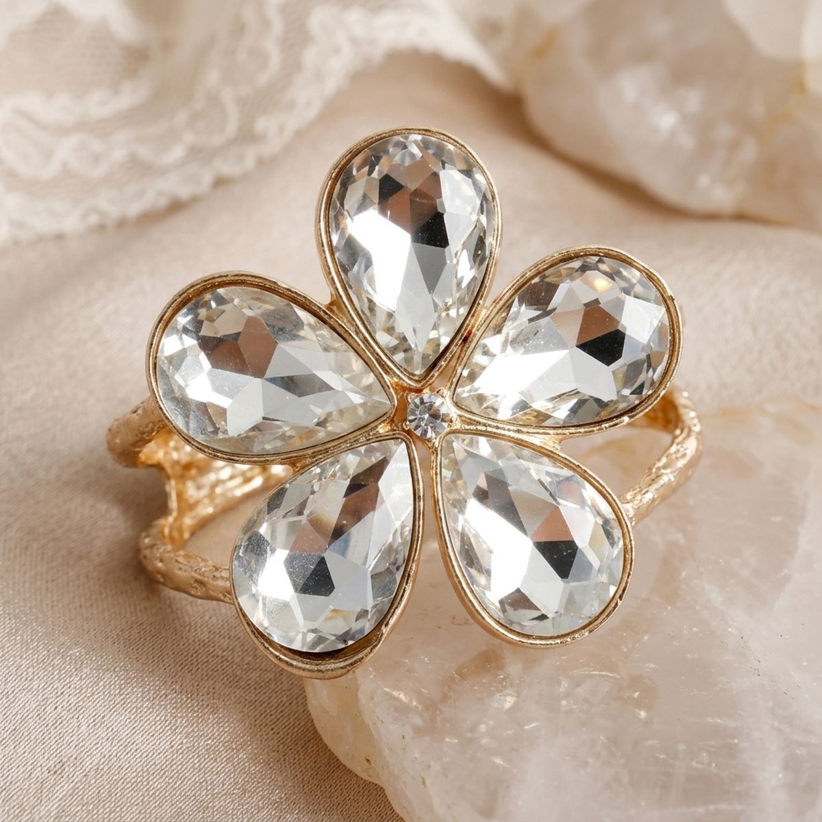 Gold Glass Crystal Daisy Flower Cuff Bracelet