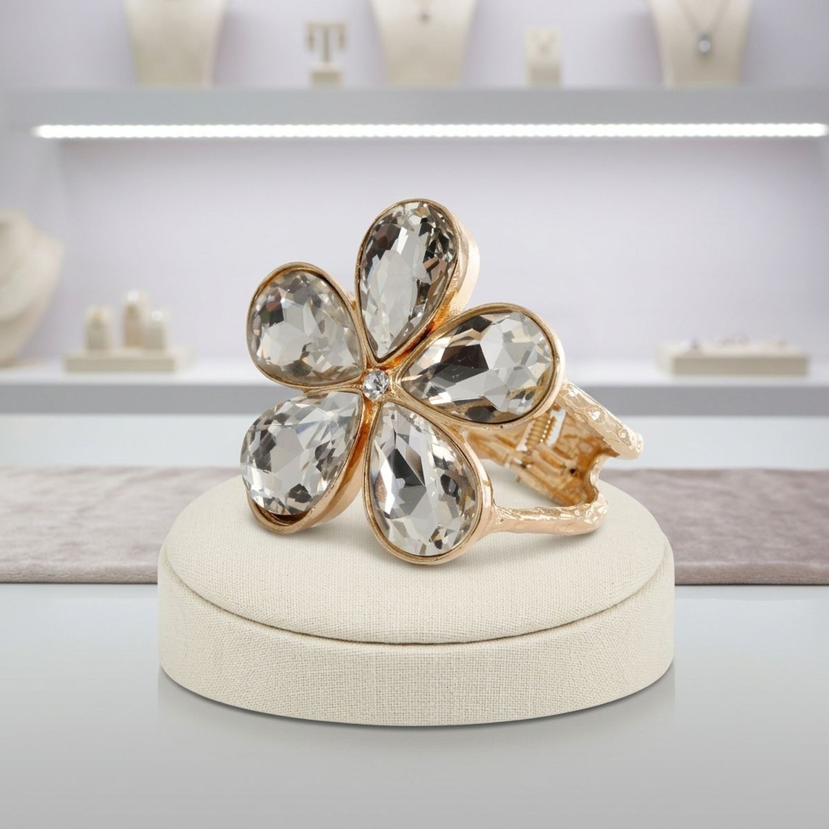 Gold Glass Crystal Daisy Flower Cuff Bracelet