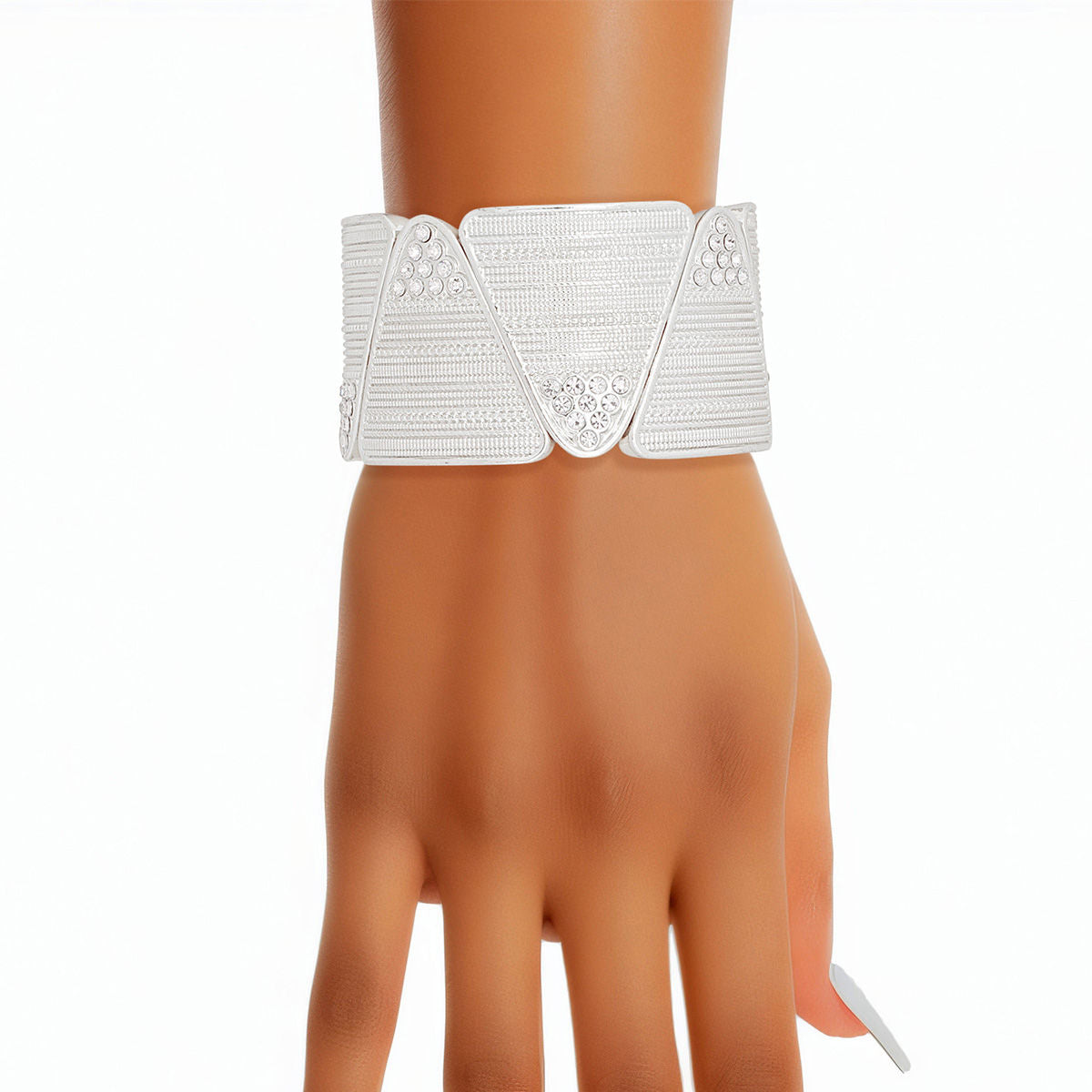 Bracelet Silver Triangle Stone Stretch for Women - Premium Wholesale Jewelry from Pinktown - Just $15! Shop now at chiquestyles