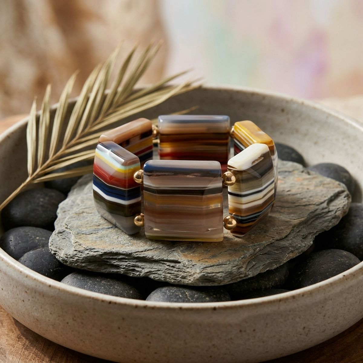 Multi Striped Dimensional Square Stretch Bracelet