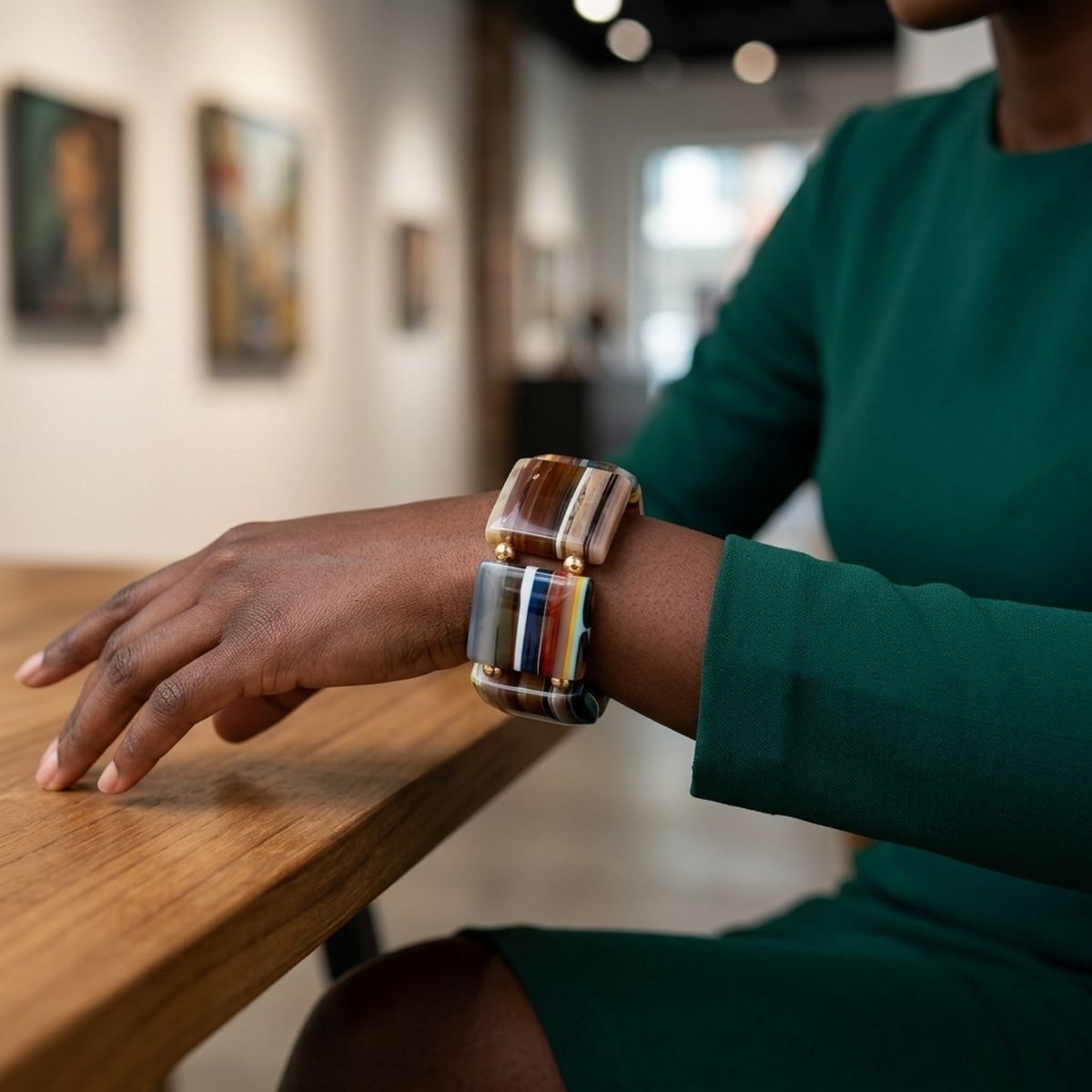 Multi Striped Dimensional Square Stretch Bracelet