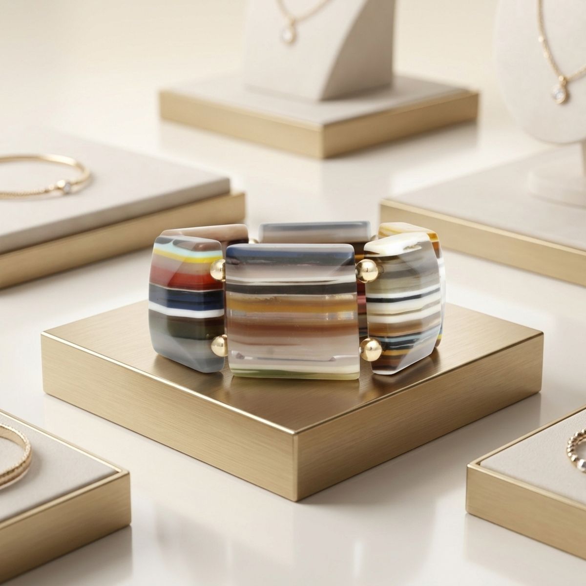 Multi Striped Dimensional Square Stretch Bracelet