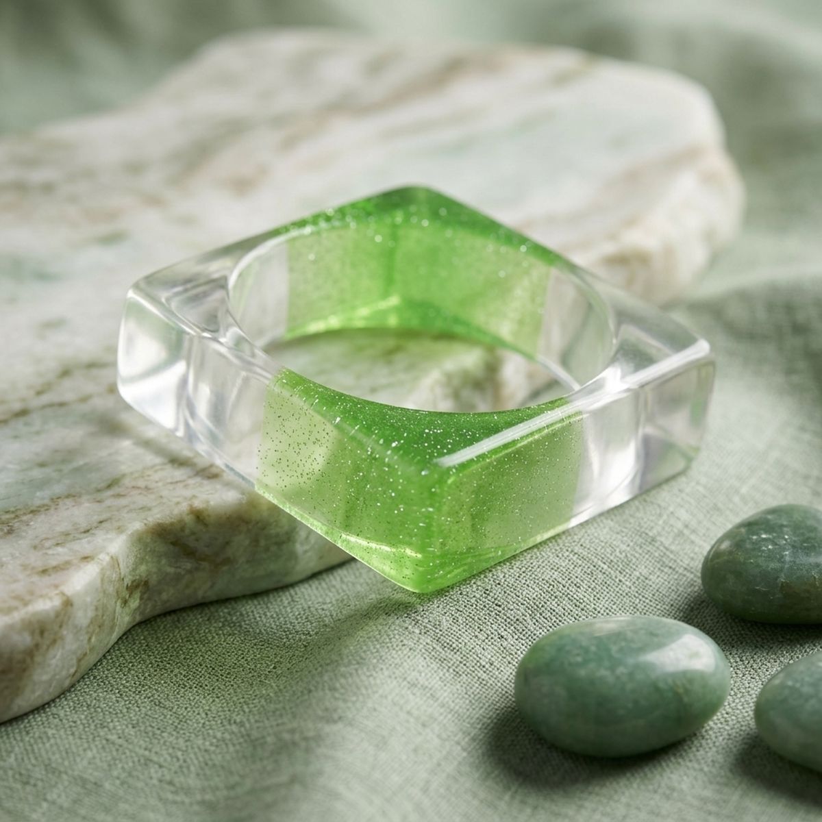 Bangle Green Glitter and Clear Square Bracelet