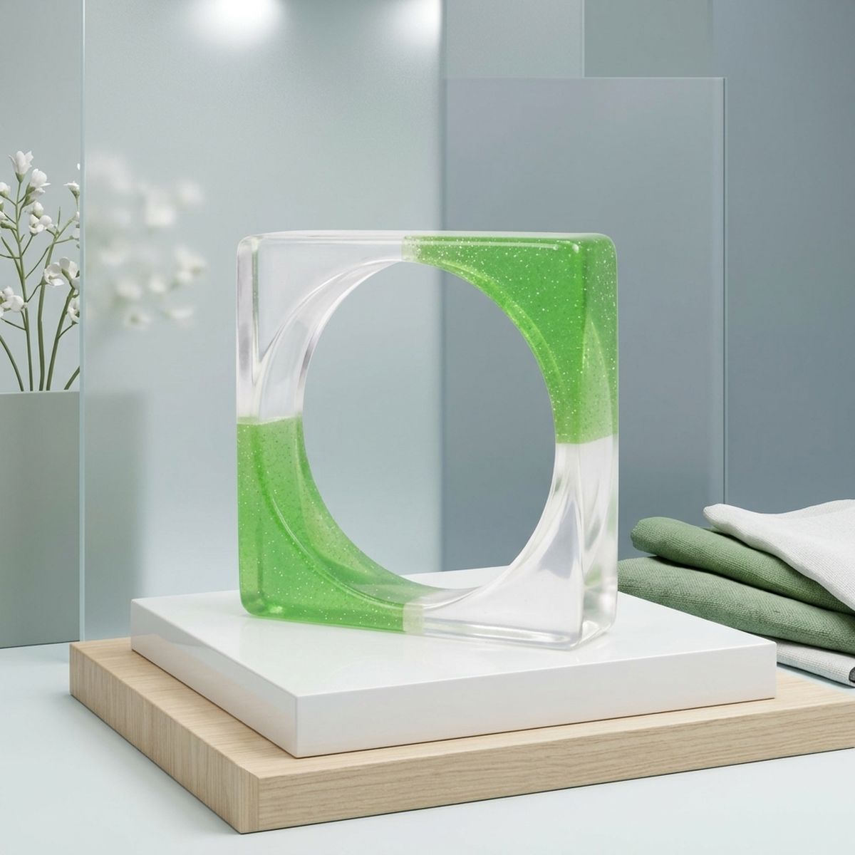 Bangle Green Glitter and Clear Square Bracelet