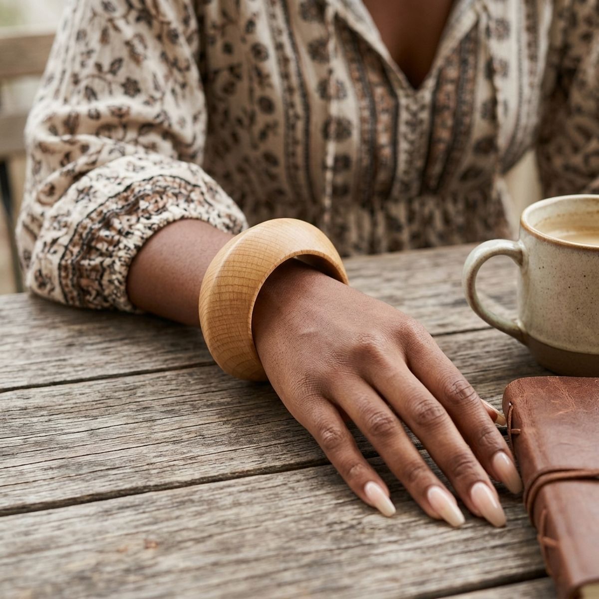 Bangle Light Wood Grain Wavy Profile Bracelet
