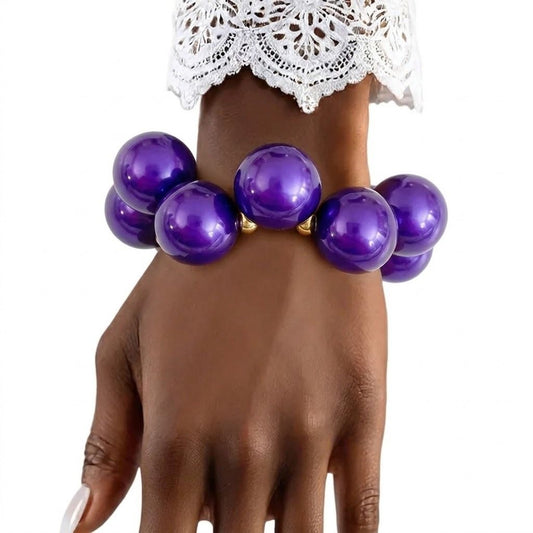 Dark Purple Marble Bubble Ball Bead Bracelet