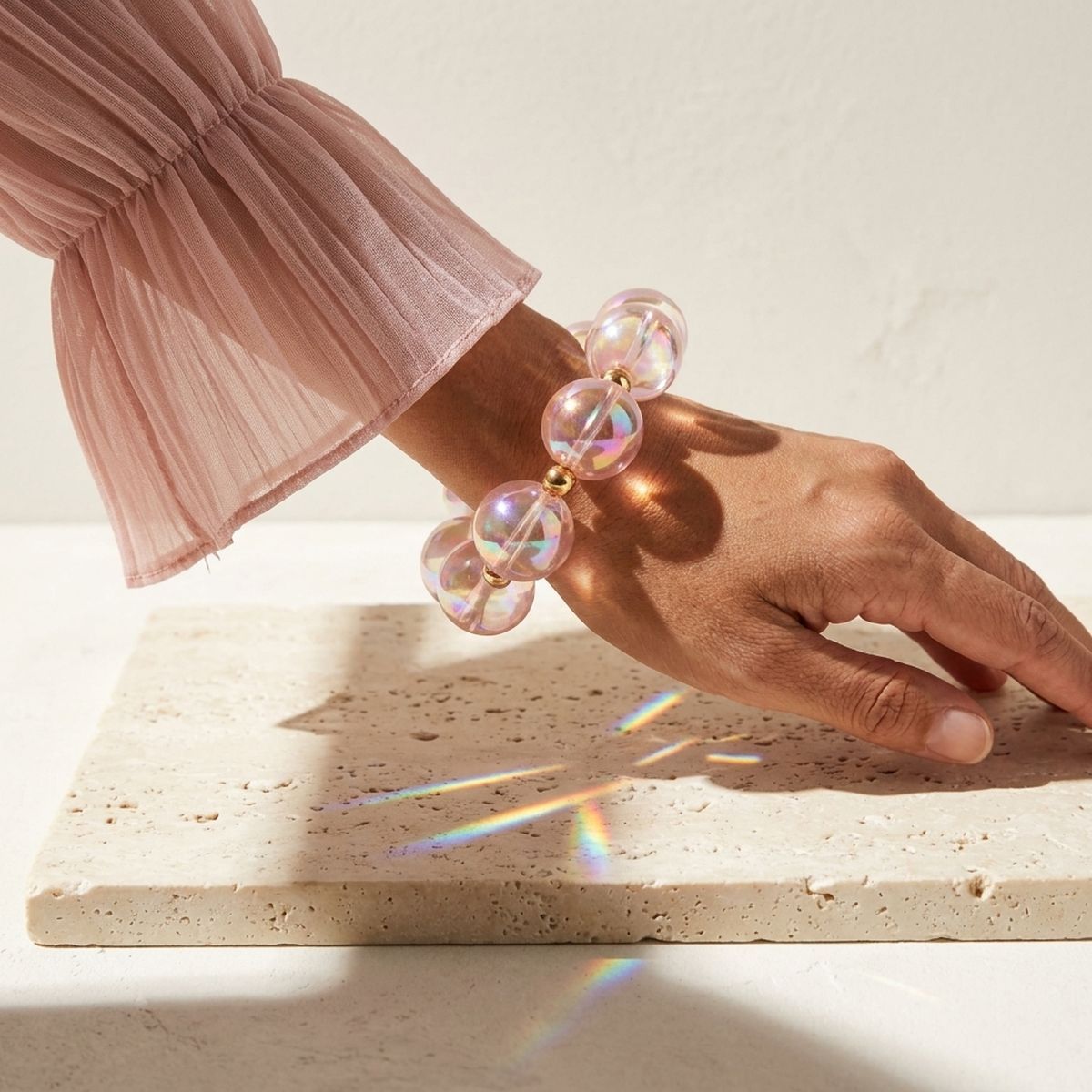 Bracelet Light Pink Iridescent Bubble Ball Bead