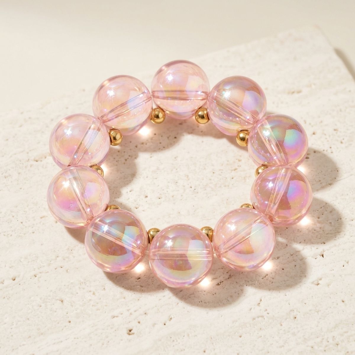 Bracelet Light Pink Iridescent Bubble Ball Bead