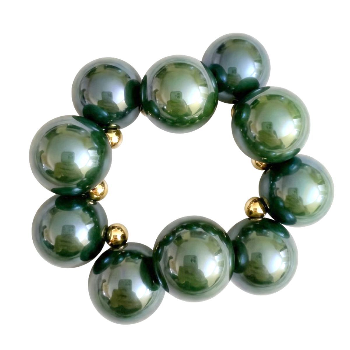 Olive Green Marble Bubble Ball Bead Bracelet