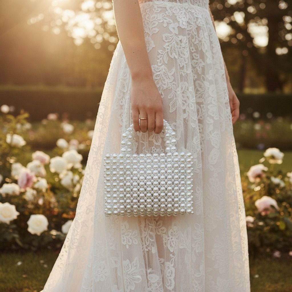 Top Handle Square White Pearl Woven Handmade Bag