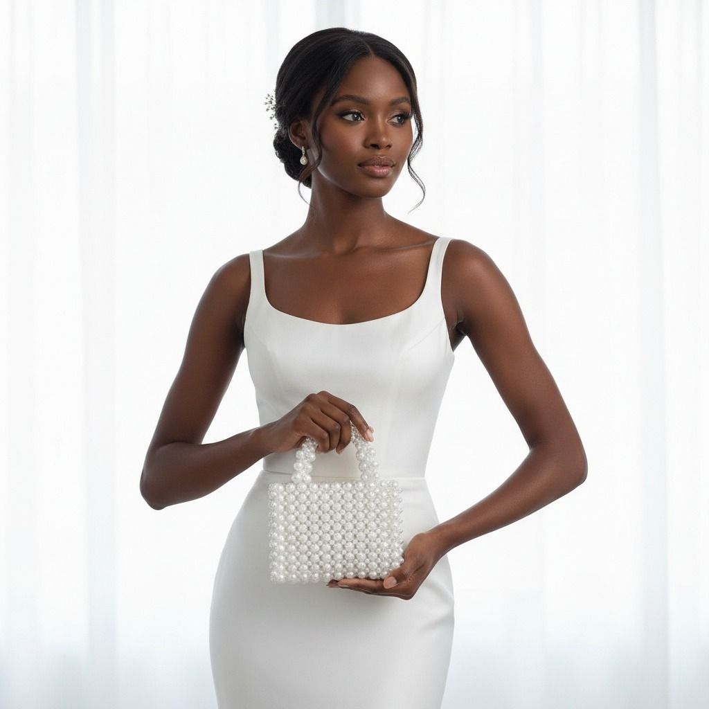 Top Handle Square White Pearl Woven Handmade Bag