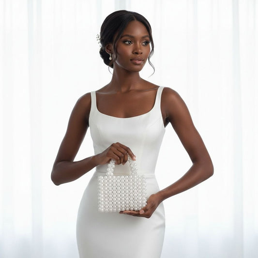 Top Handle Square White Pearl Woven Handmade Bag