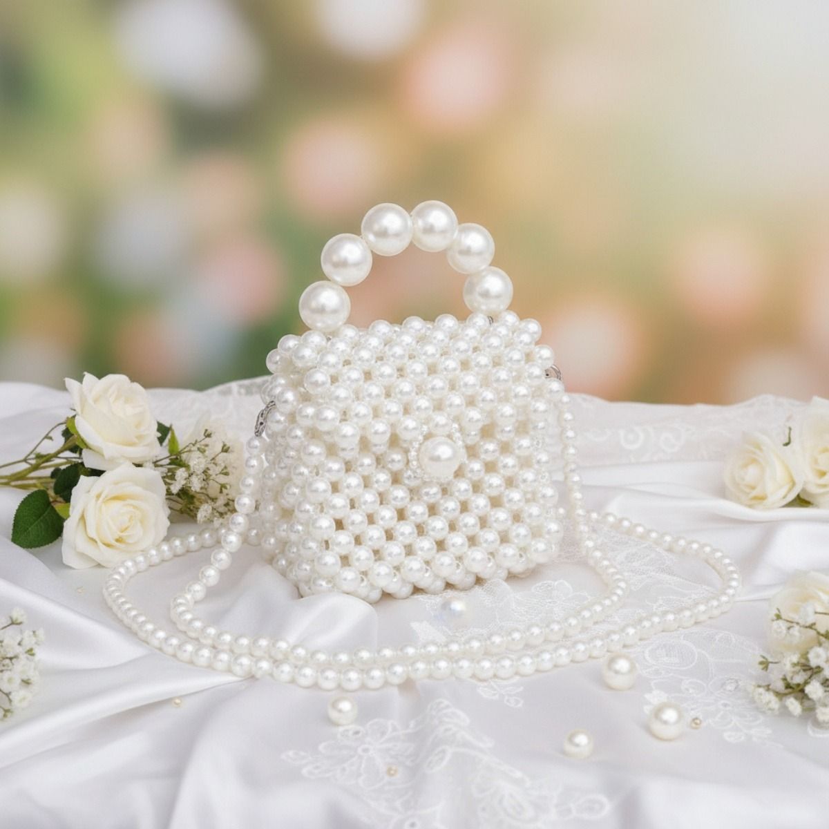 Micro Top Handle White Pearl Woven Handmade Bag