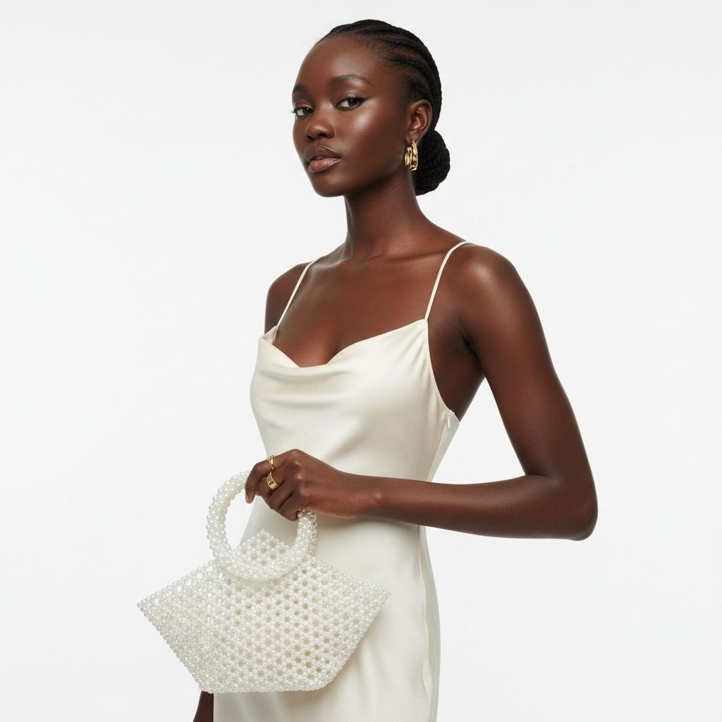 Top Handle Trapeze White Pearl Woven Handbag Bag