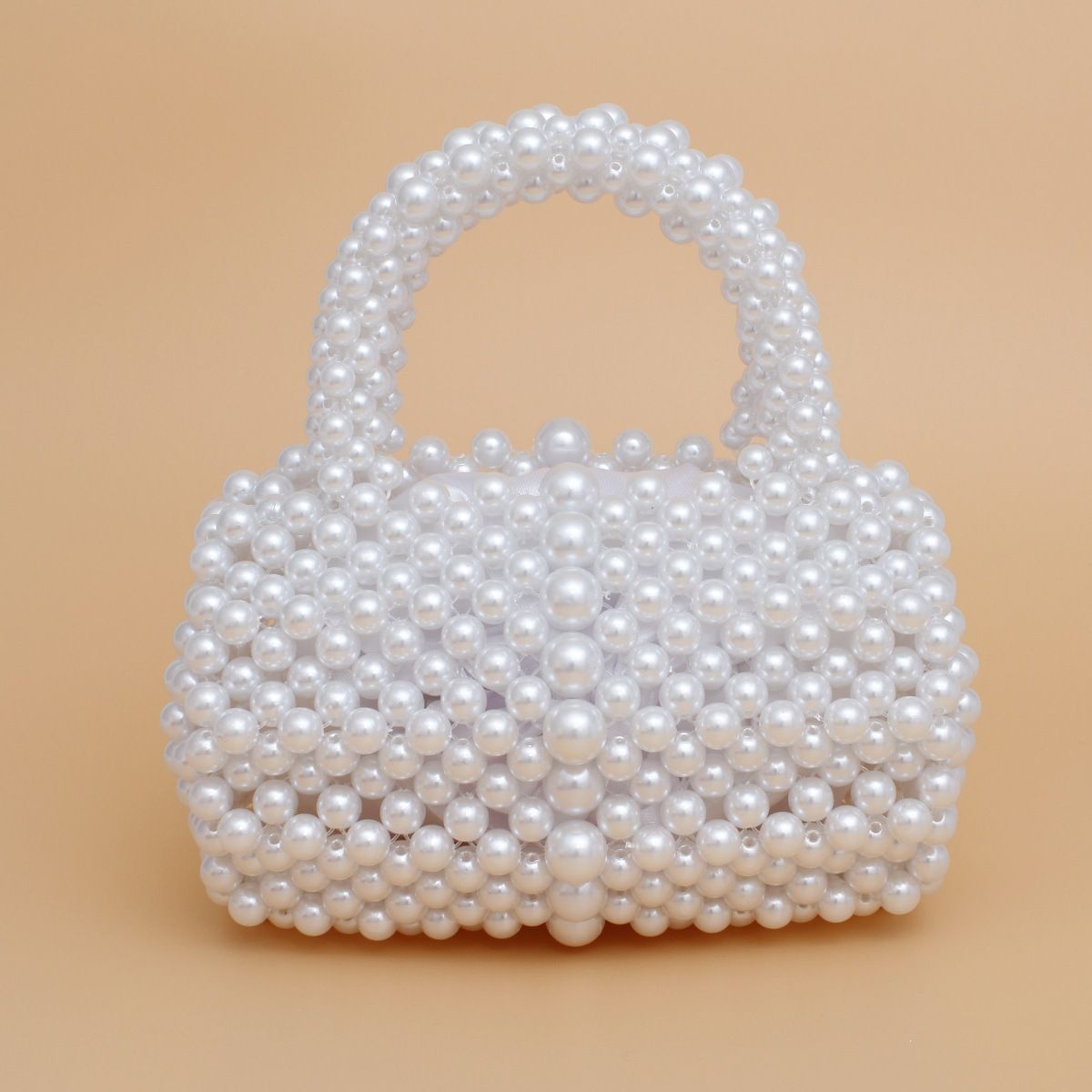 Barrel Bag Luminous White Pearl Woven Handbag