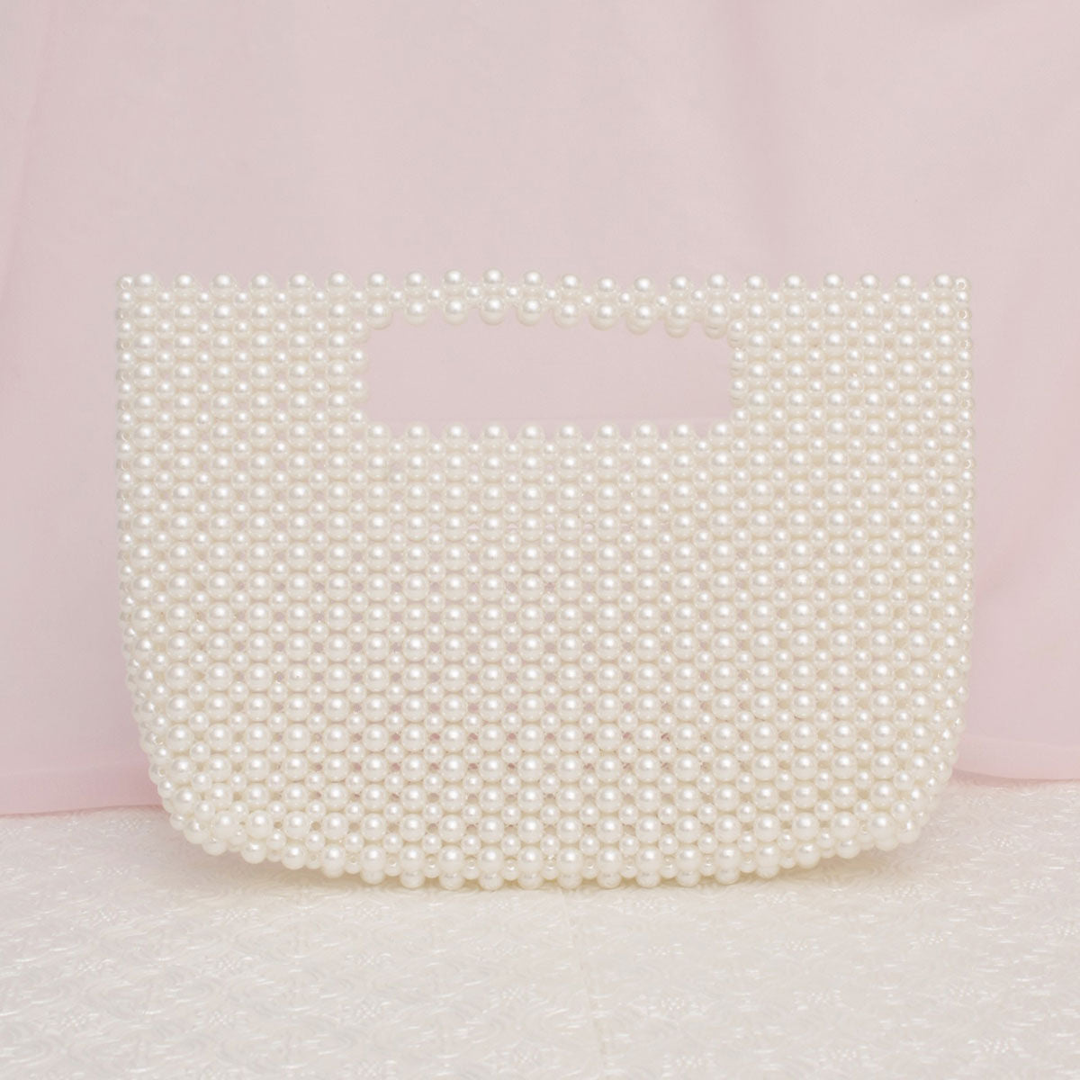 Clutch Vintage Cream Pearl Cut Out Handle Bag