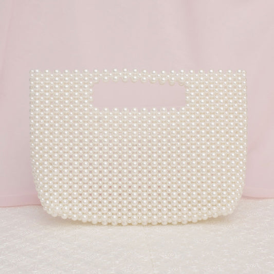 Clutch Vintage Cream Pearl Cut Out Handle Bag