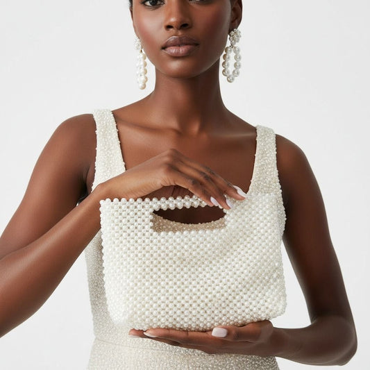 Clutch Vintage Cream Pearl Cut Out Handle Bag