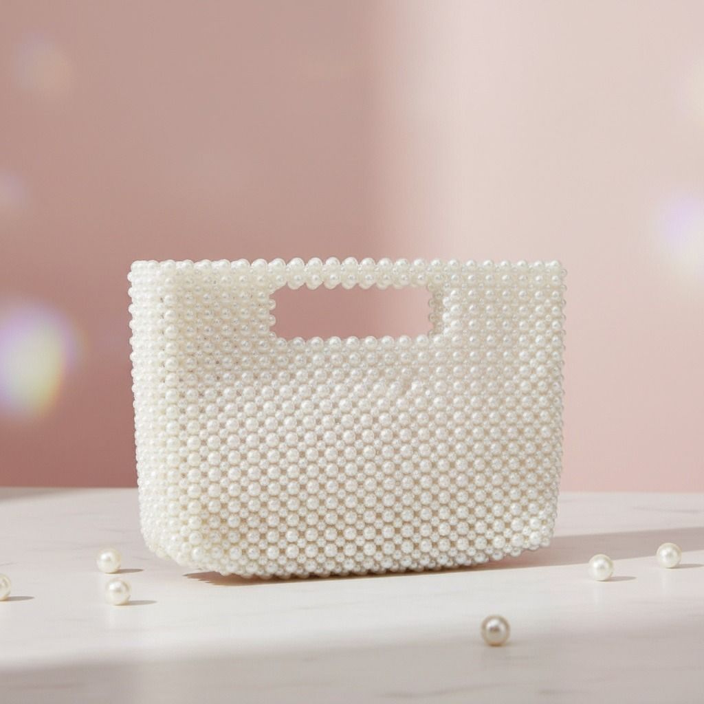 Clutch Vintage Cream Pearl Cut Out Handle Bag
