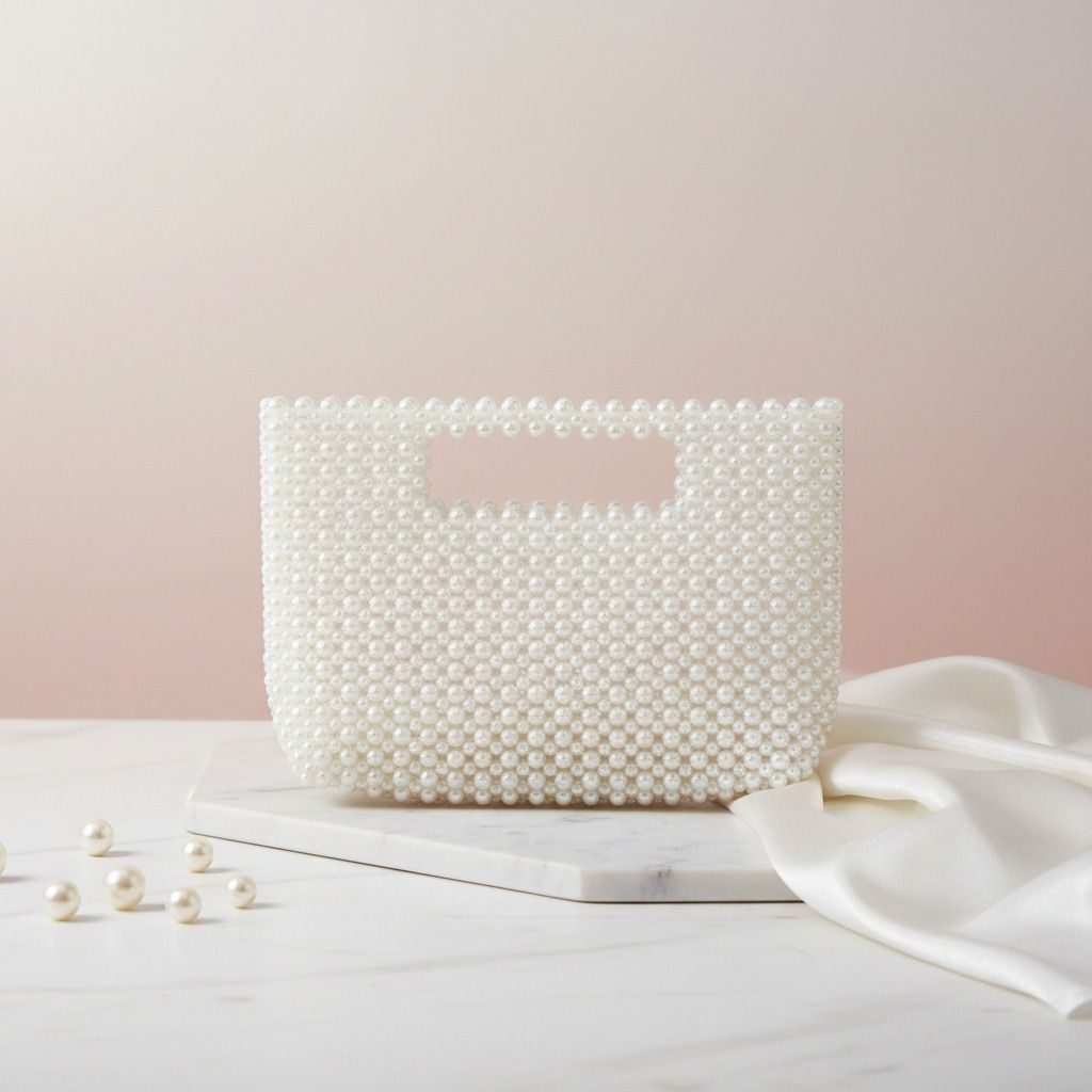 Clutch Vintage Cream Pearl Cut Out Handle Bag