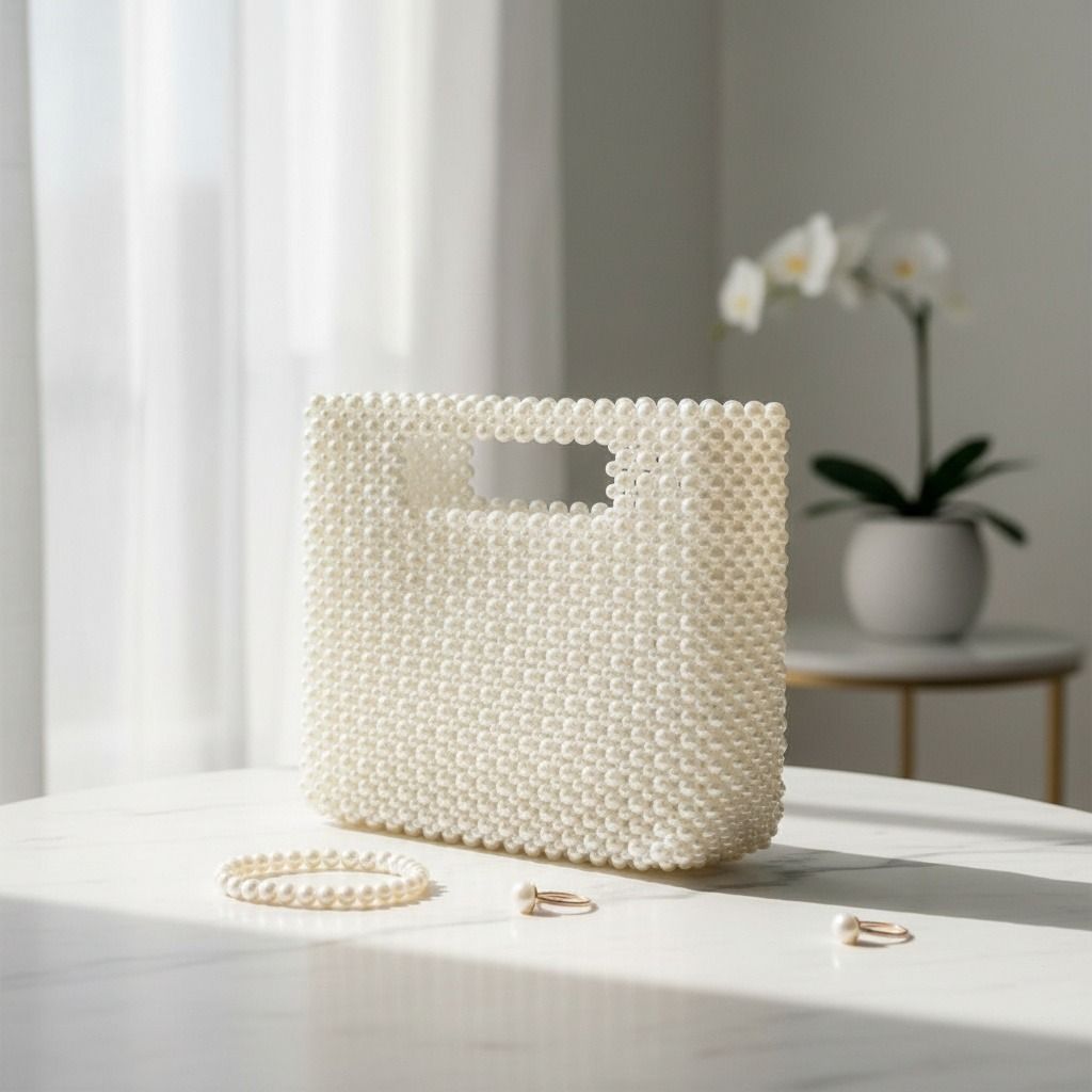 Clutch Vintage Cream Pearl Cut Out Handle Bag