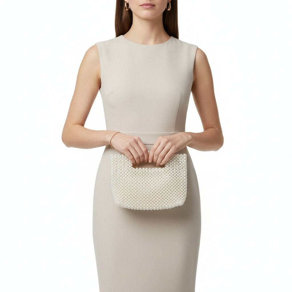 Clutch Vintage Cream Pearl Cut Out Handle Bag