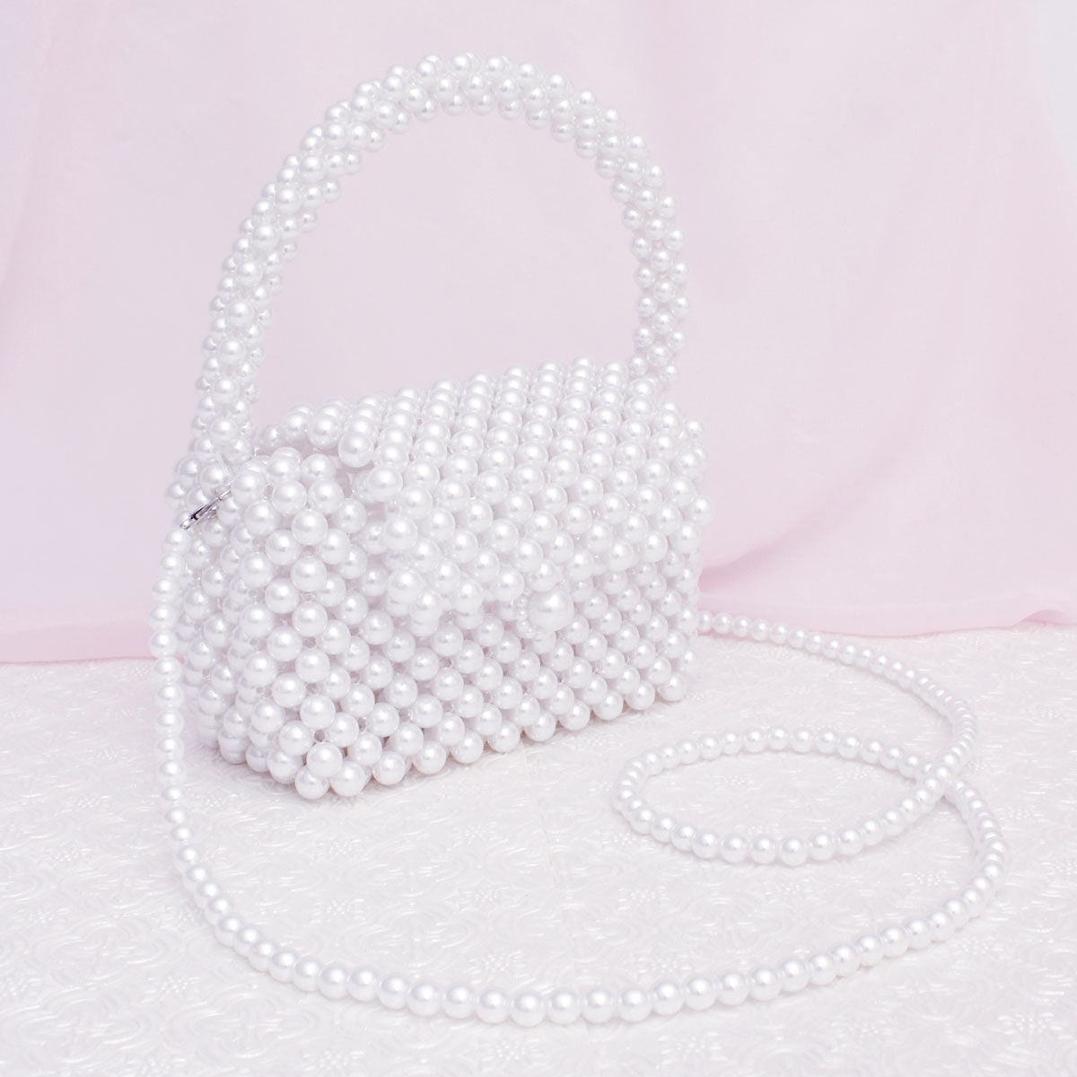 Top Handle Retro Luxe White Pearl Flap Handbag