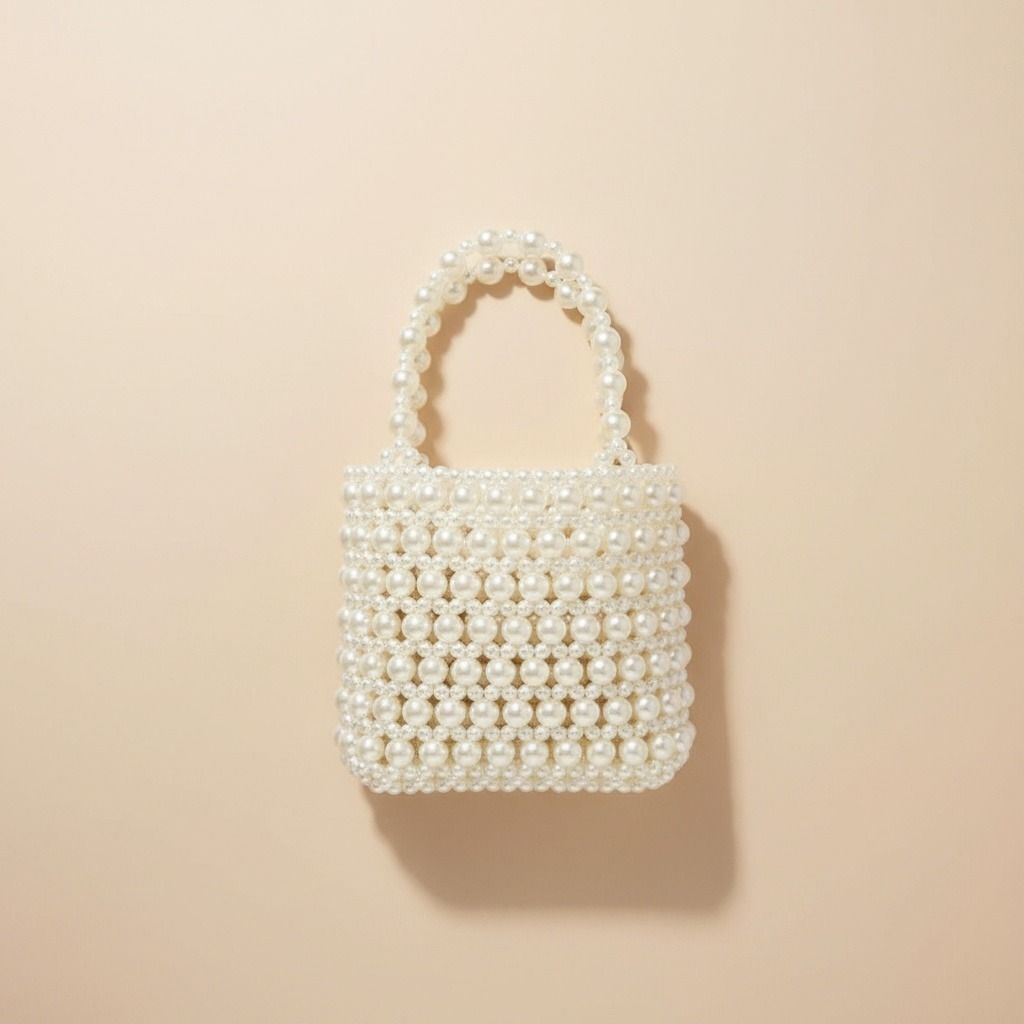 Top Handle Vintage Woven Cream Pearl Crossbody Bag