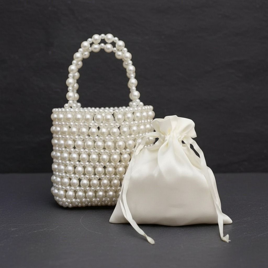 Top Handle Vintage Woven Cream Pearl Crossbody Bag