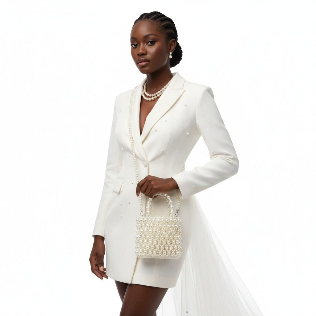 Top Handle Vintage Woven Cream Pearl Crossbody Bag