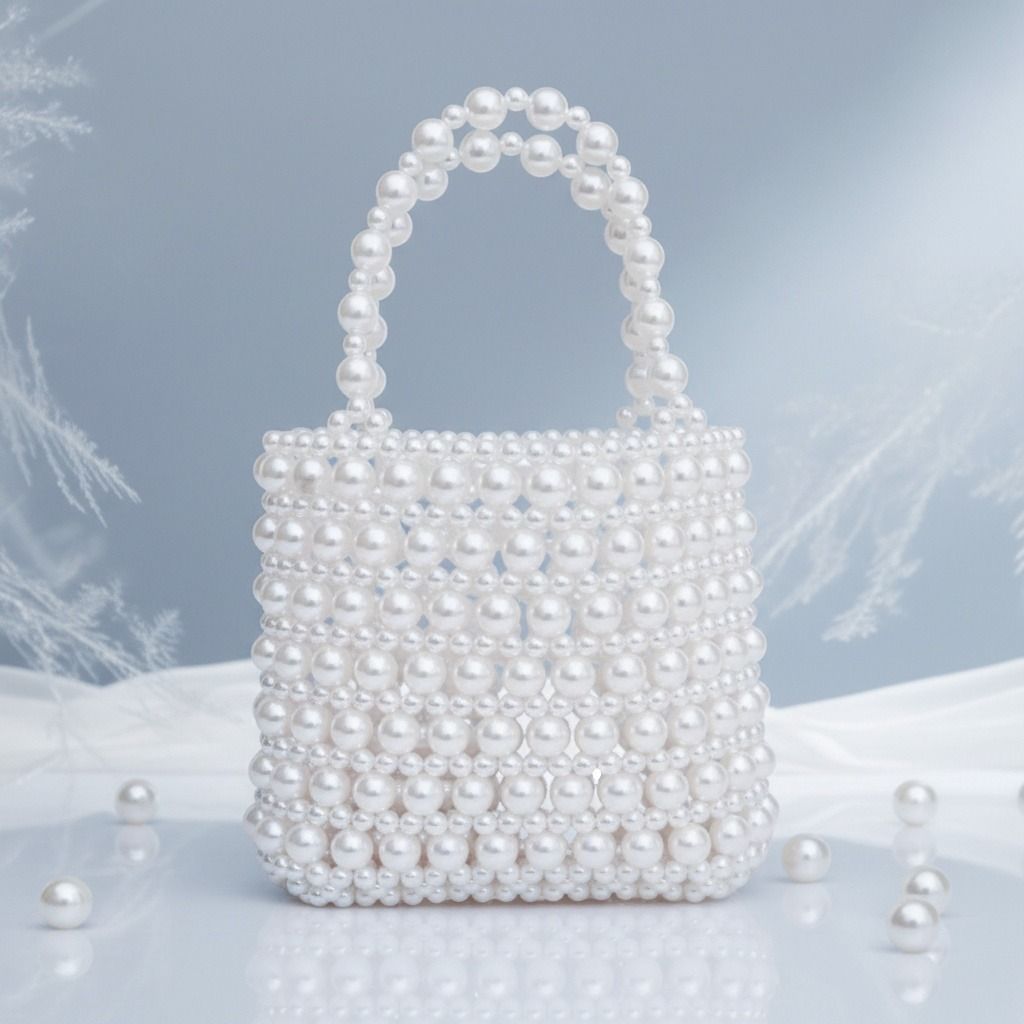 Top Handle Vintage Woven White Pearl Crossbody Bag
