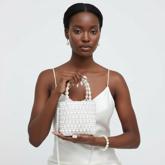Top Handle Vintage Woven White Pearl Crossbody Bag