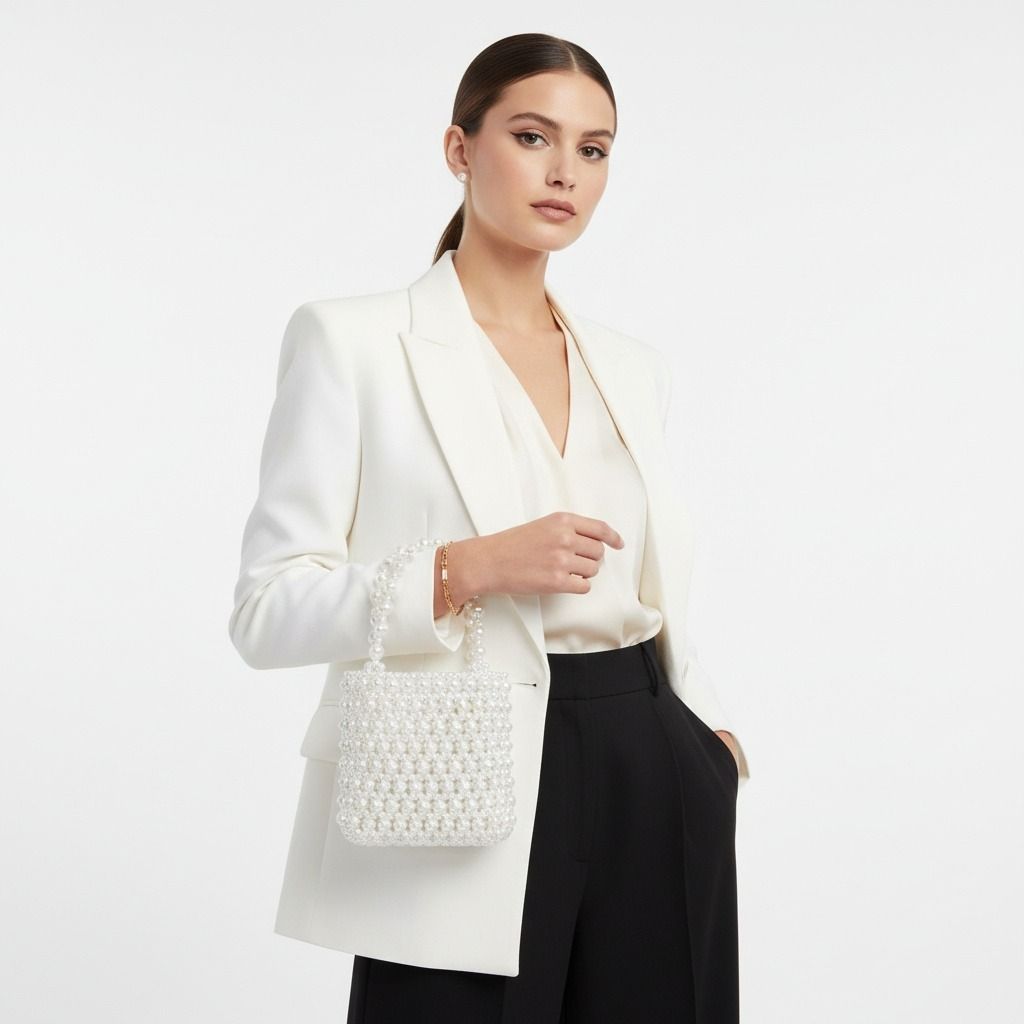 Top Handle Vintage Woven White Pearl Crossbody Bag