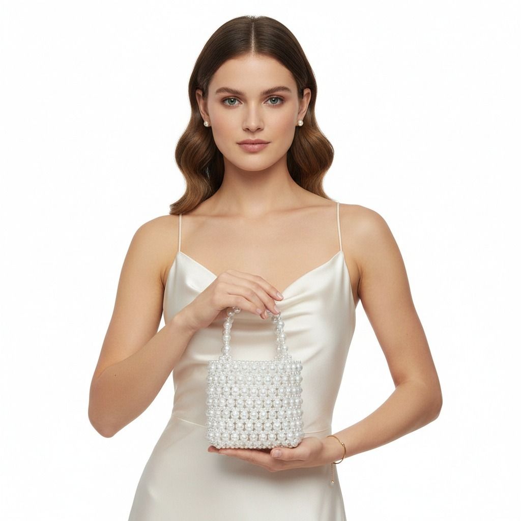 Top Handle Vintage Woven White Pearl Crossbody Bag