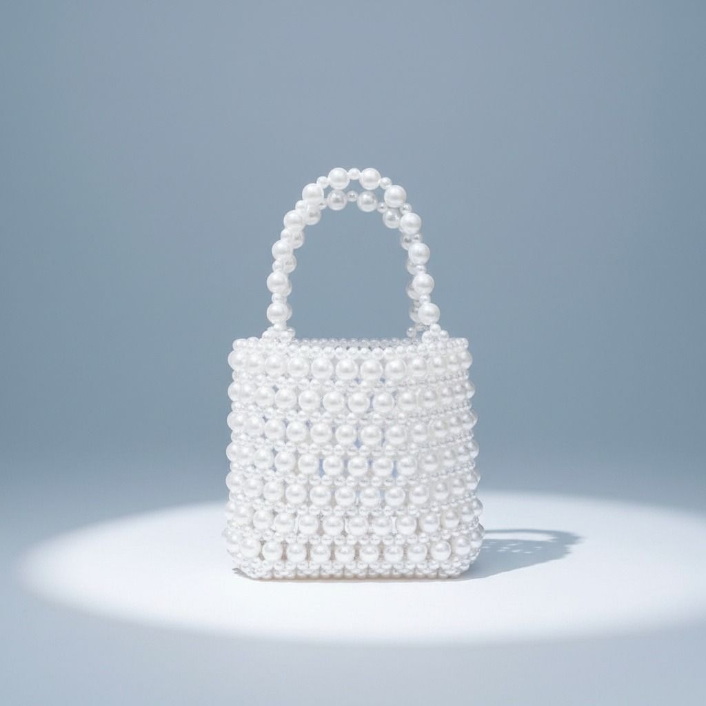 Top Handle Vintage Woven White Pearl Crossbody Bag