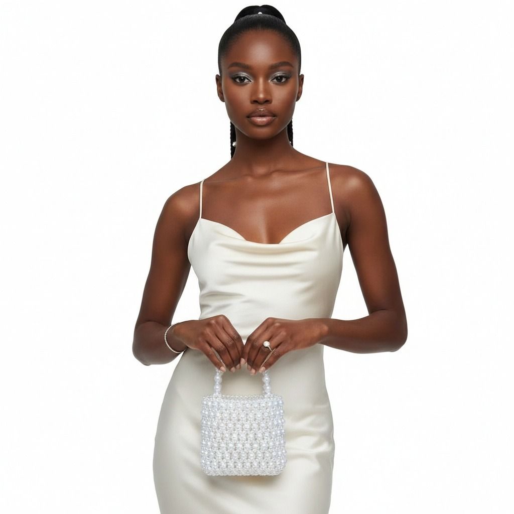 Top Handle Vintage Woven White Pearl Crossbody Bag