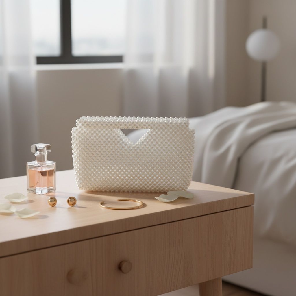 Clutch White Pearl Open Top Handmade Bag
