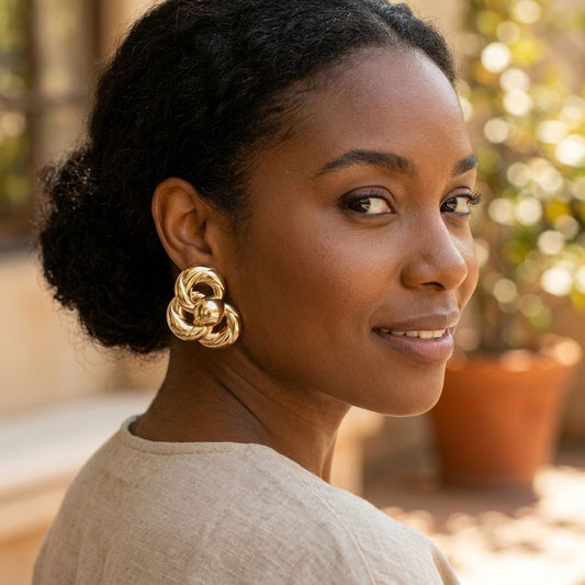Chunky Gold Interlocking Knot 80s Stud Earrings