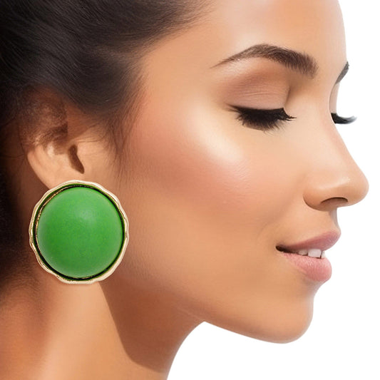 Studs Domed Green Wood Large Earrings for Women - Premium Wholesale Jewelry from Pinktown - Just $13! Shop now at chiquestyles