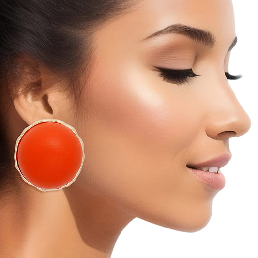 Studs Domed Orange Wood Large Earrings for Women - Premium Wholesale Jewelry from Pinktown - Just $13! Shop now at chiquestyles
